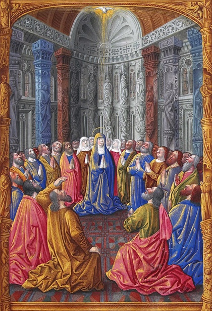 Prihod Svetega Duha, ilustracija iz rokopisa Les Très Riches Heures, začetek 15. stoletja
